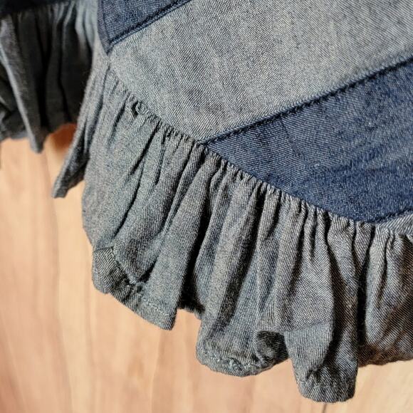 NWT Love the Label Anthropologie Smocked Puff Sleeve Denim Blouse - Picture 5 of 8